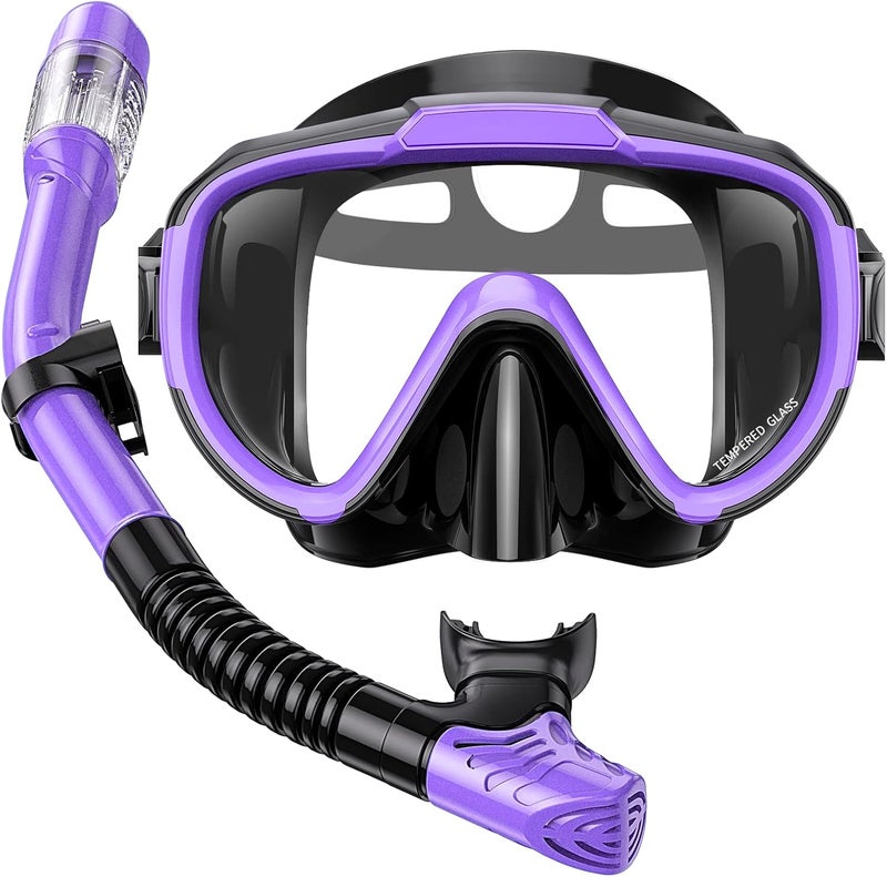 Seovediary Snorkel Set Adults Snorkeling Gear Anti-Fog Panoramic View Swim Mask Dry Top Snorkel Kit with Carry Bag for Snorkeling Scuba Diving Swimming Travel - Image 1